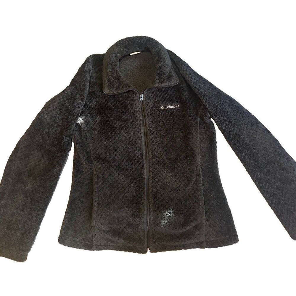 Columbia Women’s Medium Black Sherpa Fleece Full Zip Jacket Cozy Teddy Coat